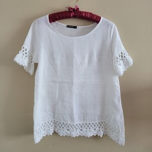 Lungo L'arno | Italian Linen Blouse Top Small Crocheted EUC